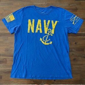 Grunt Style blue and yellow Navy patriotic tee shirt EUC